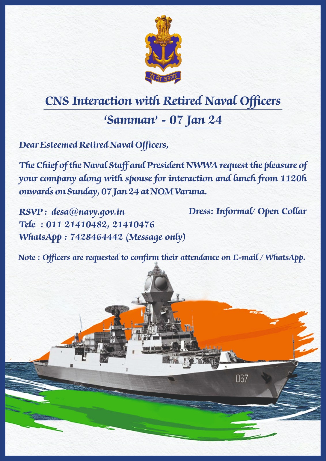 CNS Interaction with Retired Naval Officers 'Samman' - 07 Jan 24
