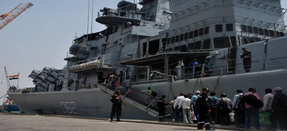 Embarkation of evacuates onboard INS Mumbai