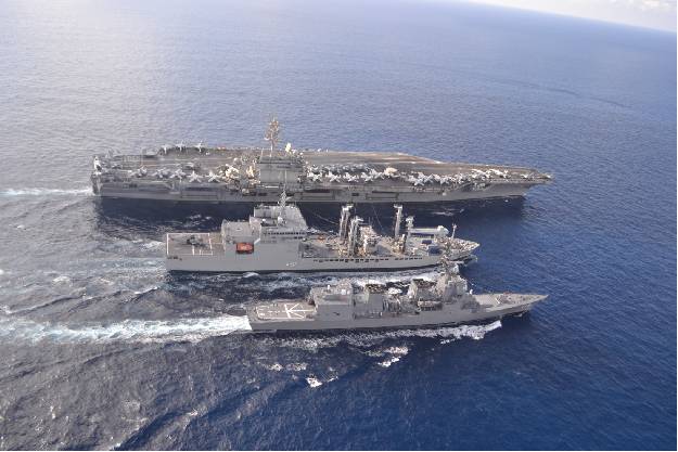 Multi Ship Unrep with USS Theodore Roosevelt and JMSDF Fuyuzuki