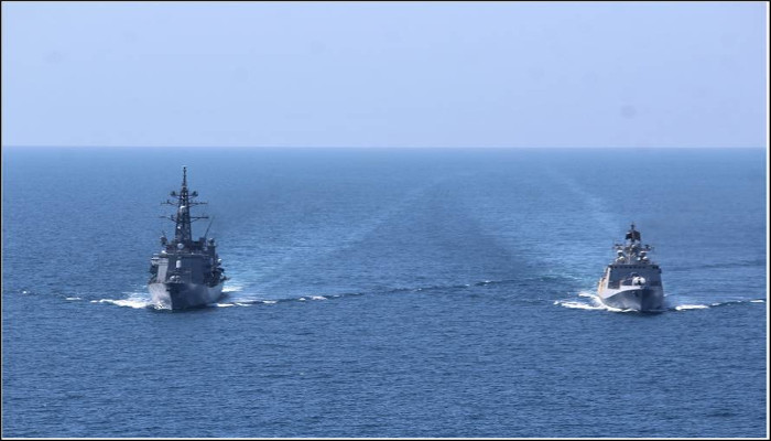 Indian Naval Ship and Japanese Warship Participate in a Passage Exercise