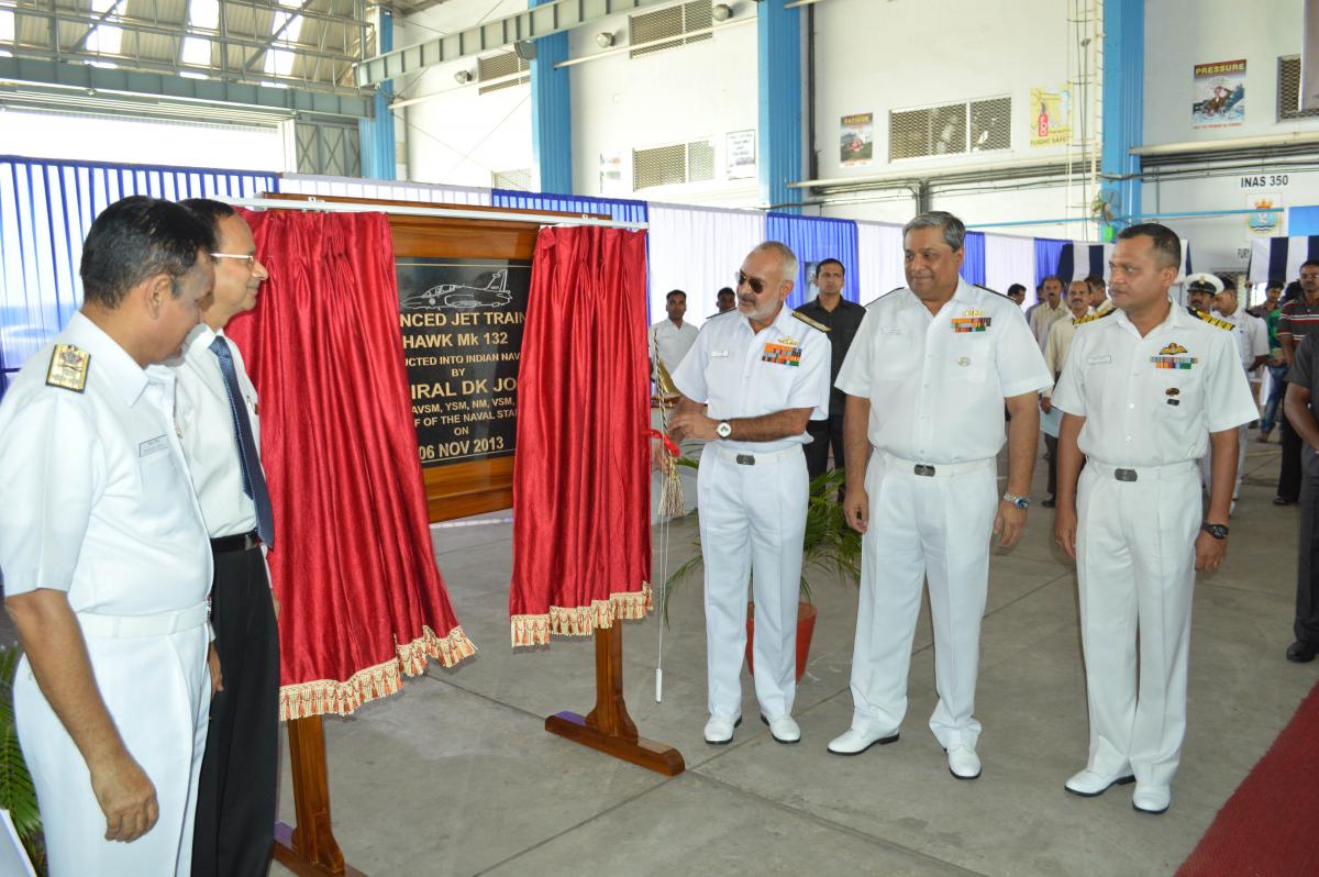 Admiral DK Joshi, Chief of the Naval Staff, unveiling the induction plaque