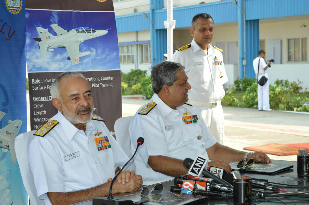 Admiral DK Joshi addressing the media