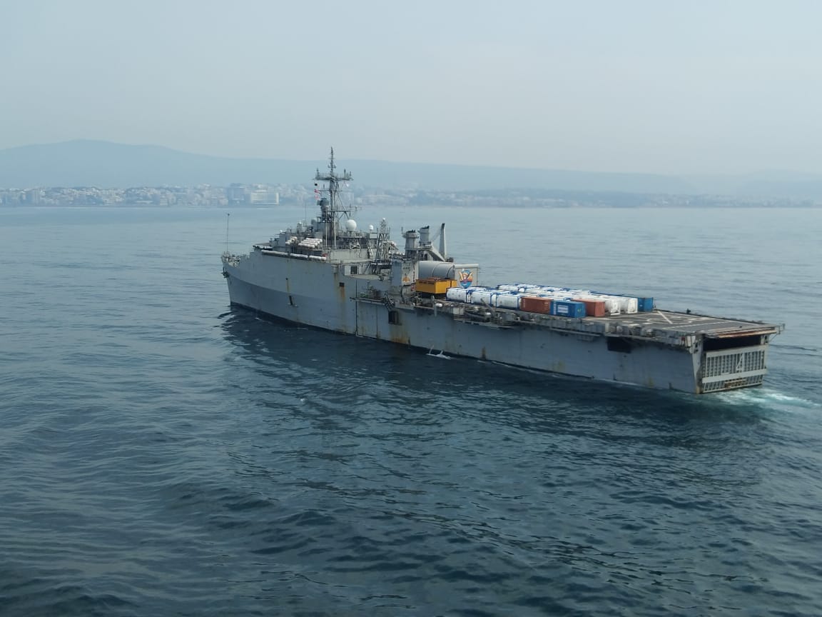 Operation Samudra Setu II -  INS Jalashwa Arrives Visakhapatnam with Critical COVID Relief Consignment Including Oxygen Cylinders and Ventilators from Brunei and Singapore