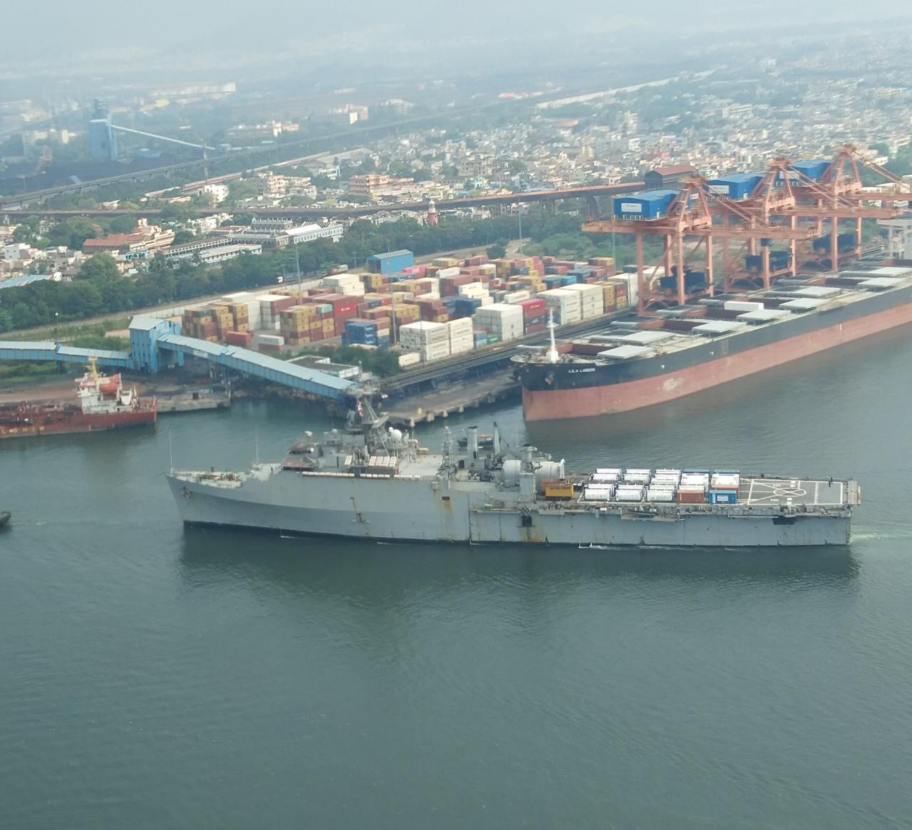 Operation Samudra Setu II -  INS Jalashwa Arrives Visakhapatnam with Critical COVID Relief Consignment Including Oxygen Cylinders and Ventilators from Brunei and Singapore