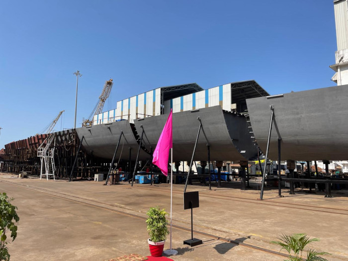 Keel Laying of The First Next Generation Offshore Patrol Vessel (ex-GSL) on 03 May 24 at Goa Shipyard Ltd