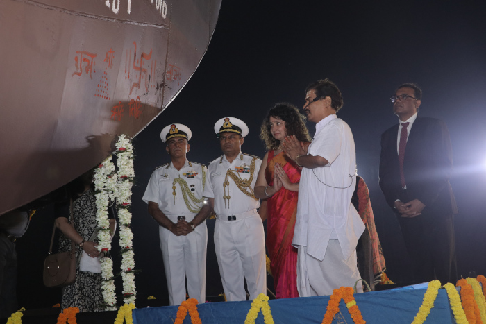 Launch of DSC A 21 (Yard 326) second ship of 05 X Diving Support Craft (DSC) project on 30 Oct 23 at M/s Titagarh Rail Systems Limited (TRSl), Kolkata