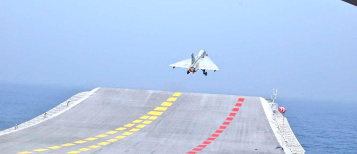 Maiden Landing of LCA Navy and MiG-29K Fighter Aircraft onboard INS Vikrant
