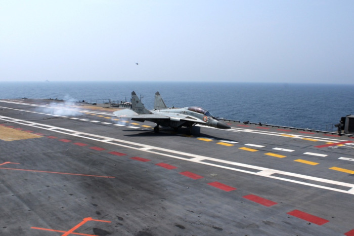 Maiden Landing of LCA Navy and MiG-29K Fighter Aircraft onboard INS Vikrant