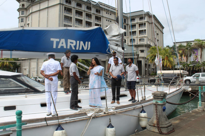 INSV Tarini Flagged off for Return Voyage from Port Louis