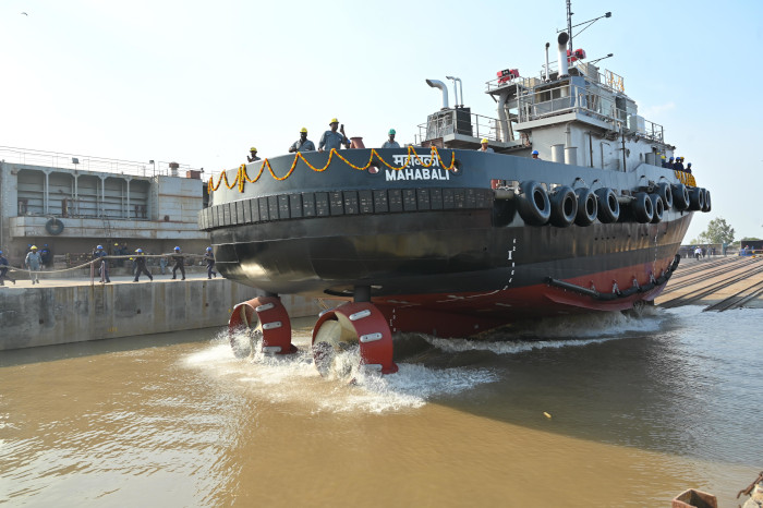 Launch of 25T Bollard Pull Tug ‘Mahabali’ at M/s Shoft Shipyard Pvt Ltd, Bharuch, Gujarat