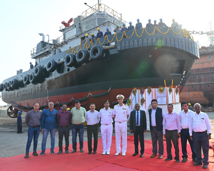 Launch of 25T Bollard Pull Tug ‘Mahabali’ at M/s Shoft Shipyard Pvt Ltd, Bharuch, Gujarat