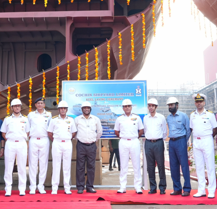 Keel Laying of Second Ship (By 524, Malwan) and Third Ship  (By 525, Mangrol), at M/S CSL, Kochi, on 21 February 2023
