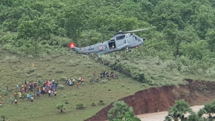 Indian Navy Helicopters Conduct Rescue and Relief Operations in Marooned Villages in Eluru